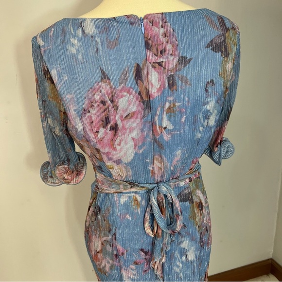 Adrianna Papell blue floral evening gown cocktail formal dress MOB black tie 12 - Picture 12 of 15